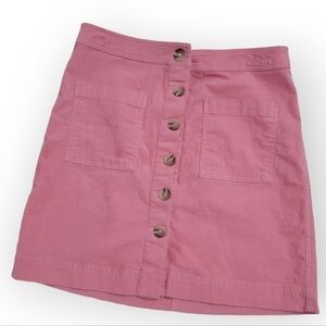 Cremieux Pink Corduroy Mini Skirt Button Front Size 8